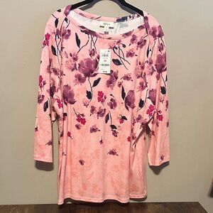Style & Co. Pink and Purple Floral Long Sleeve Top